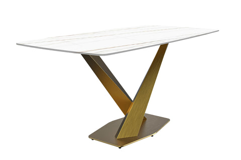 Voren Dining Table with Rectangular Tabletop with Gold/Black Stainless Steel Base