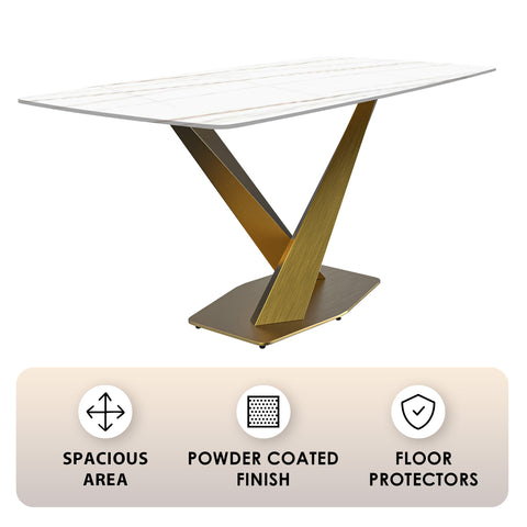 Voren Dining Table with Rectangular Tabletop with Gold/Black Stainless Steel Base