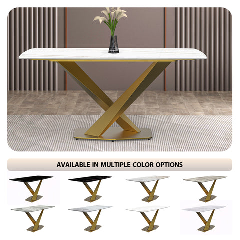 Voren Dining Table with Rectangular Tabletop with Gold/Black Stainless Steel Base