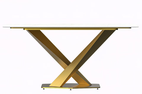 Voren Dining Table with Rectangular Tabletop with Gold/Black Stainless Steel Base