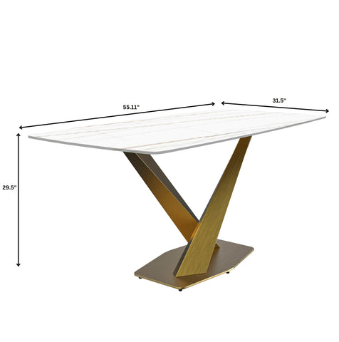 Voren Dining Table with Rectangular Tabletop with Gold/Black Stainless Steel Base