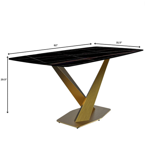 Voren Dining Table with Rectangular Tabletop with Gold/Black Stainless Steel Base