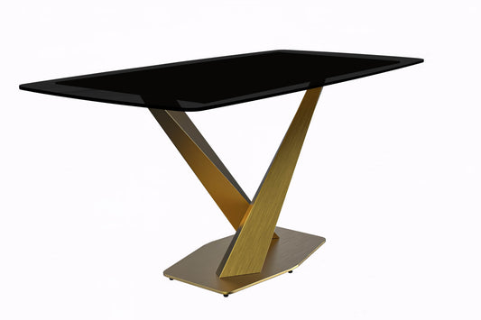 Voren Dining Table with Rectangular Tabletop with Gold/Black Stainless Steel Base