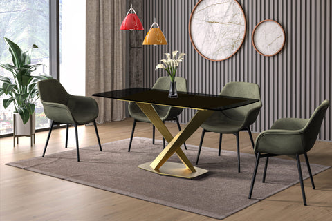 Voren Dining Table with Rectangular Tabletop with Gold/Black Stainless Steel Base