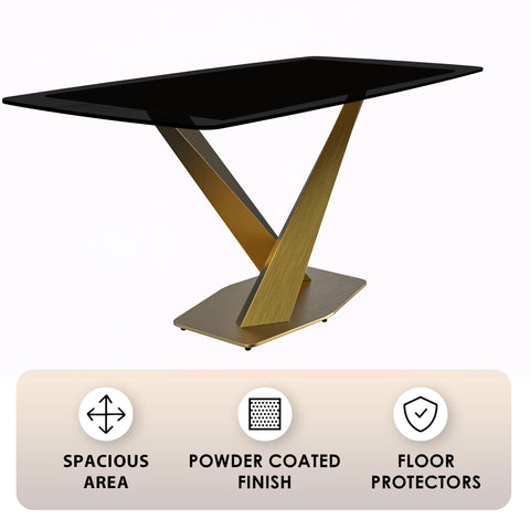 Voren Dining Table with Rectangular Tabletop with Gold/Black Stainless Steel Base