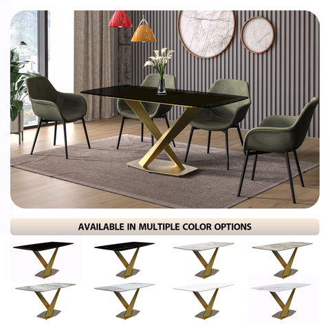 Voren Dining Table with Rectangular Tabletop with Gold/Black Stainless Steel Base