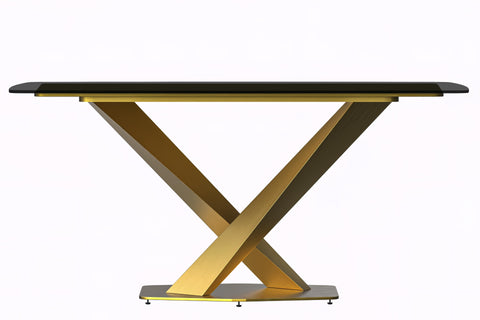 Voren Dining Table with Rectangular Tabletop with Gold/Black Stainless Steel Base