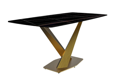 Voren Dining Table with Rectangular Tabletop with Gold/Black Stainless Steel Base