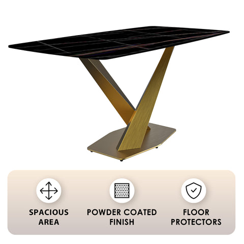 Voren Dining Table with Rectangular Tabletop with Gold/Black Stainless Steel Base