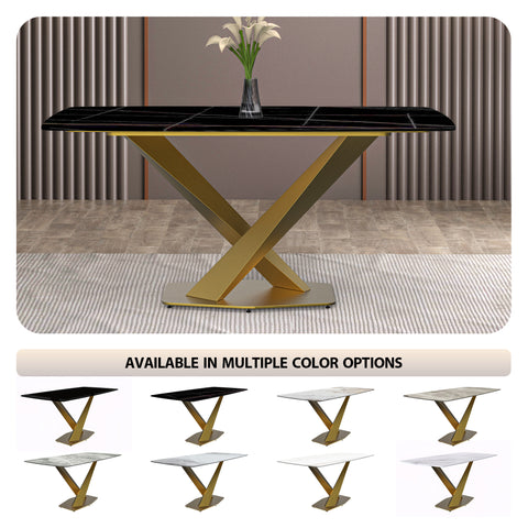 Voren Dining Table with Rectangular Tabletop with Gold/Black Stainless Steel Base