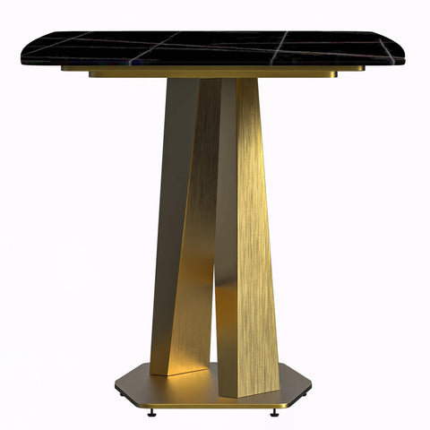 Voren Dining Table with Rectangular Tabletop with Gold/Black Stainless Steel Base