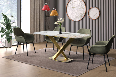 Voren Dining Table with Rectangular Tabletop with Gold/Black Stainless Steel Base