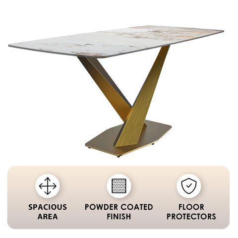 Voren Dining Table with Rectangular Tabletop with Gold/Black Stainless Steel Base