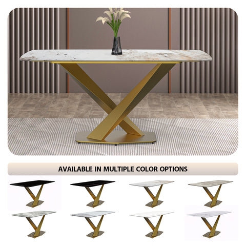 Voren Dining Table with Rectangular Tabletop with Gold/Black Stainless Steel Base