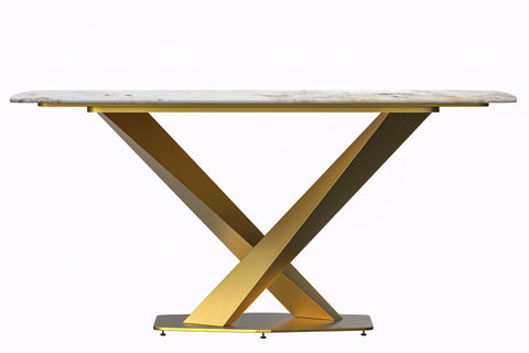 Voren Dining Table with Rectangular Tabletop with Gold/Black Stainless Steel Base