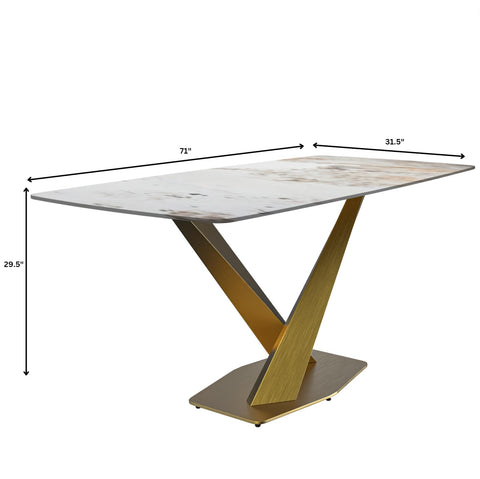 Voren Dining Table with Rectangular Tabletop with Gold/Black Stainless Steel Base