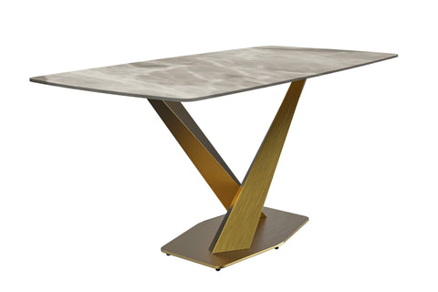 Voren Dining Table with Rectangular Tabletop with Gold/Black Stainless Steel Base