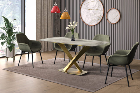 Voren Dining Table with Rectangular Tabletop with Gold/Black Stainless Steel Base