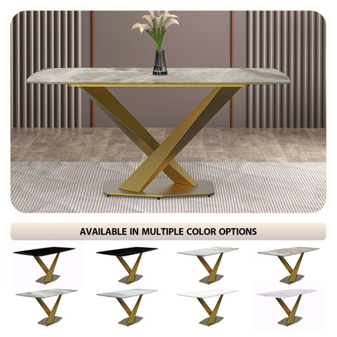 Voren Dining Table with Rectangular Tabletop with Gold/Black Stainless Steel Base