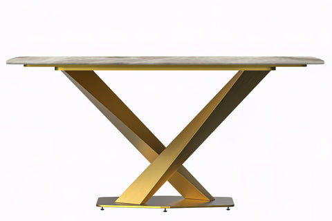 Voren Dining Table with Rectangular Tabletop with Gold/Black Stainless Steel Base