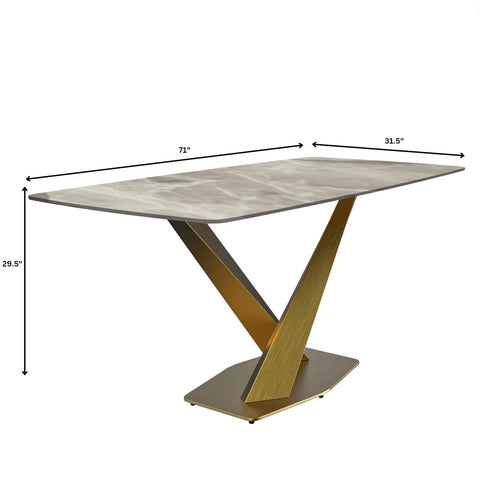 Voren Dining Table with Rectangular Tabletop with Gold/Black Stainless Steel Base