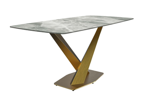 Voren Dining Table with Rectangular Tabletop with Gold/Black Stainless Steel Base