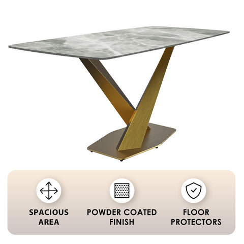 Voren Dining Table with Rectangular Tabletop with Gold/Black Stainless Steel Base