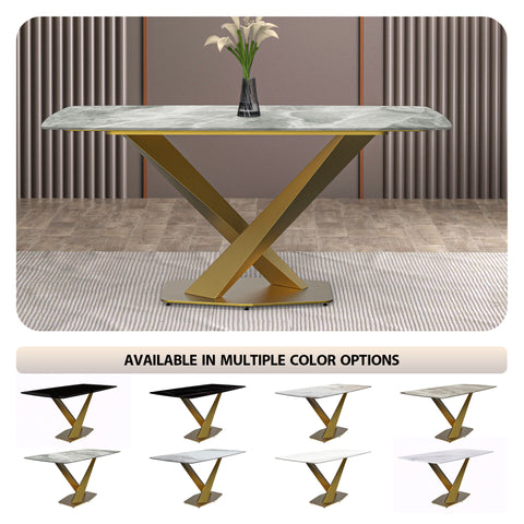 Voren Dining Table with Rectangular Tabletop with Gold/Black Stainless Steel Base