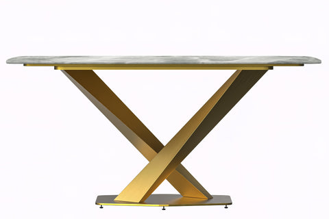 Voren Dining Table with Rectangular Tabletop with Gold/Black Stainless Steel Base