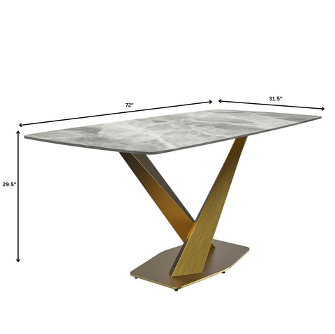 Voren Dining Table with Rectangular Tabletop with Gold/Black Stainless Steel Base