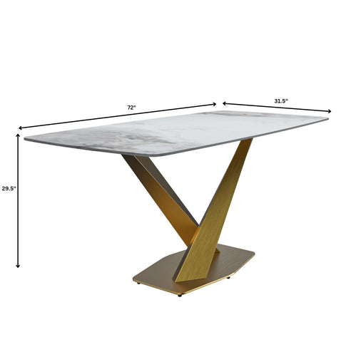 Voren Dining Table with Rectangular Tabletop with Gold/Black Stainless Steel Base