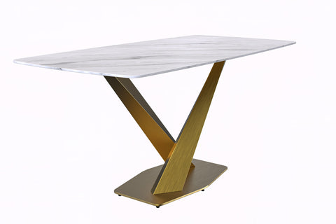 Voren Dining Table with Rectangular Tabletop with Gold/Black Stainless Steel Base