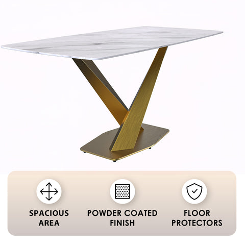 Voren Dining Table with Rectangular Tabletop with Gold/Black Stainless Steel Base