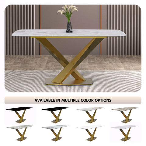 Voren Dining Table with Rectangular Tabletop with Gold/Black Stainless Steel Base