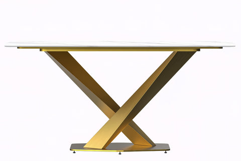 Voren Dining Table with Rectangular Tabletop with Gold/Black Stainless Steel Base