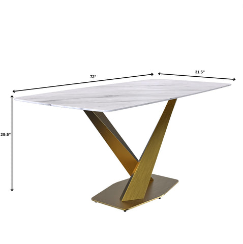 Voren Dining Table with Rectangular Tabletop with Gold/Black Stainless Steel Base