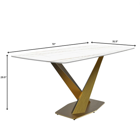 Voren Dining Table with Rectangular Tabletop with Gold/Black Stainless Steel Base