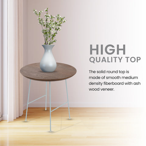 Rossmore Round Side Table with MDF Wood Tabletop in White Steel