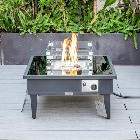 Walbrooke Modern Outdoor Square Fire Pit Table with Powder-Coated Aliuminum Frame