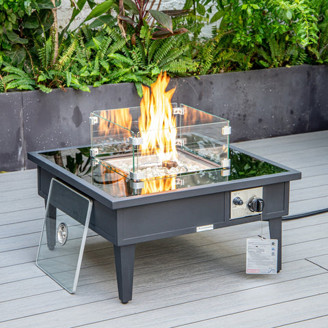 Walbrooke Modern Outdoor Square Fire Pit Table with Powder-Coated Aliuminum Frame