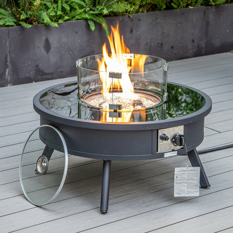 Walbrooke Modern Outdoor Round Fire Pit Table with Powder-Coated Aliuminum Frame