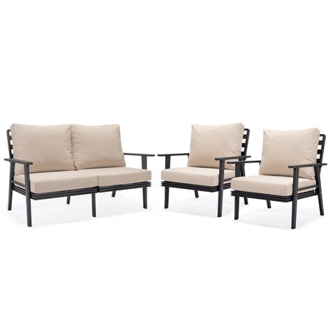 Walbrooke Modern 3-Piece Outdoor Patio Set with Black Aluminum Frame and Removable Cushions Loveseat and Set of 2 Armchairs