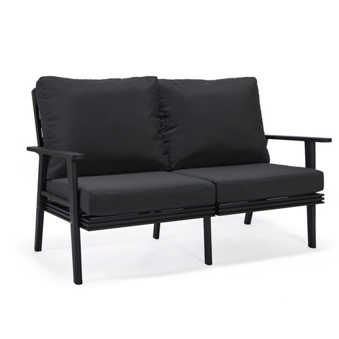 Walbrooke Modern 3-Piece Outdoor Patio Set with Black Aluminum Frame and Removable Cushions Loveseat and Set of 2 Armchairs