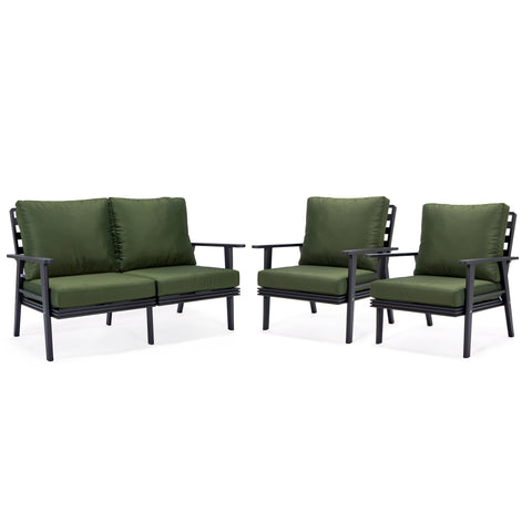 Walbrooke Modern 3-Piece Outdoor Patio Set with Black Aluminum Frame and Removable Cushions Loveseat and Set of 2 Armchairs