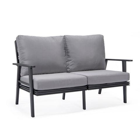 Walbrooke Modern 3-Piece Outdoor Patio Set with Black Aluminum Frame and Removable Cushions Loveseat and Set of 2 Armchairs