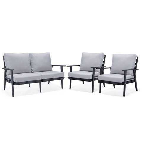 Walbrooke Modern 3-Piece Outdoor Patio Set with Black Aluminum Frame and Removable Cushions Loveseat and Set of 2 Armchairs