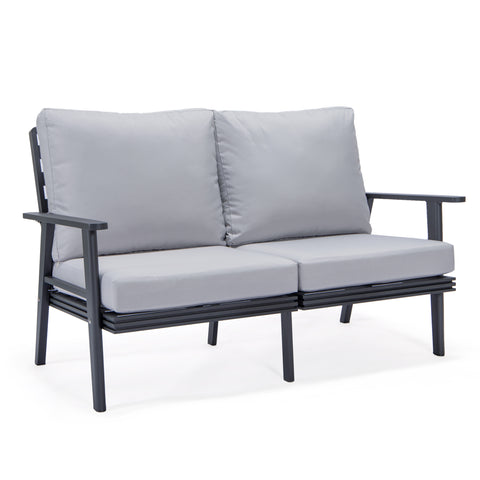 Walbrooke Modern 3-Piece Outdoor Patio Set with Black Aluminum Frame and Removable Cushions Loveseat and Set of 2 Armchairs