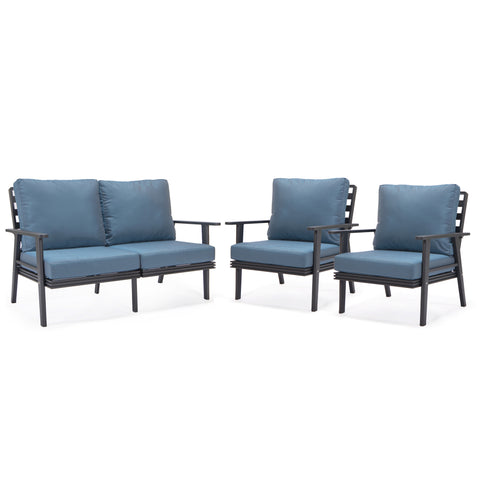 Walbrooke Modern 3-Piece Outdoor Patio Set with Black Aluminum Frame and Removable Cushions Loveseat and Set of 2 Armchairs