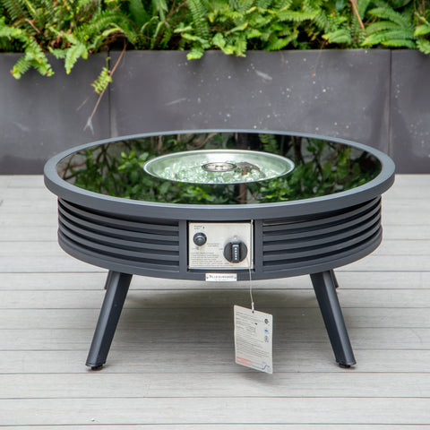 Walbrooke Aluminum Patio Conversation With Slats Design Fire Pit Table & Tank Holder