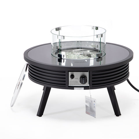 Walbrooke Modern Outdoor Round Fire Pit Table with Powder-Coated Aliuminum Frame and Slats Design